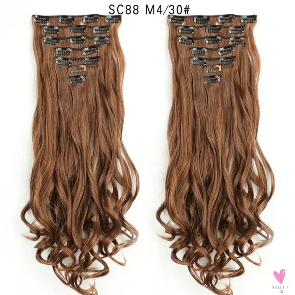 Linwan Synthetic 24Inchs 16 Clips in Hair Extensions Long Wavy Hairstyle Blonde Black Hairpieces Heat Resistant False Hair Sweet T 52