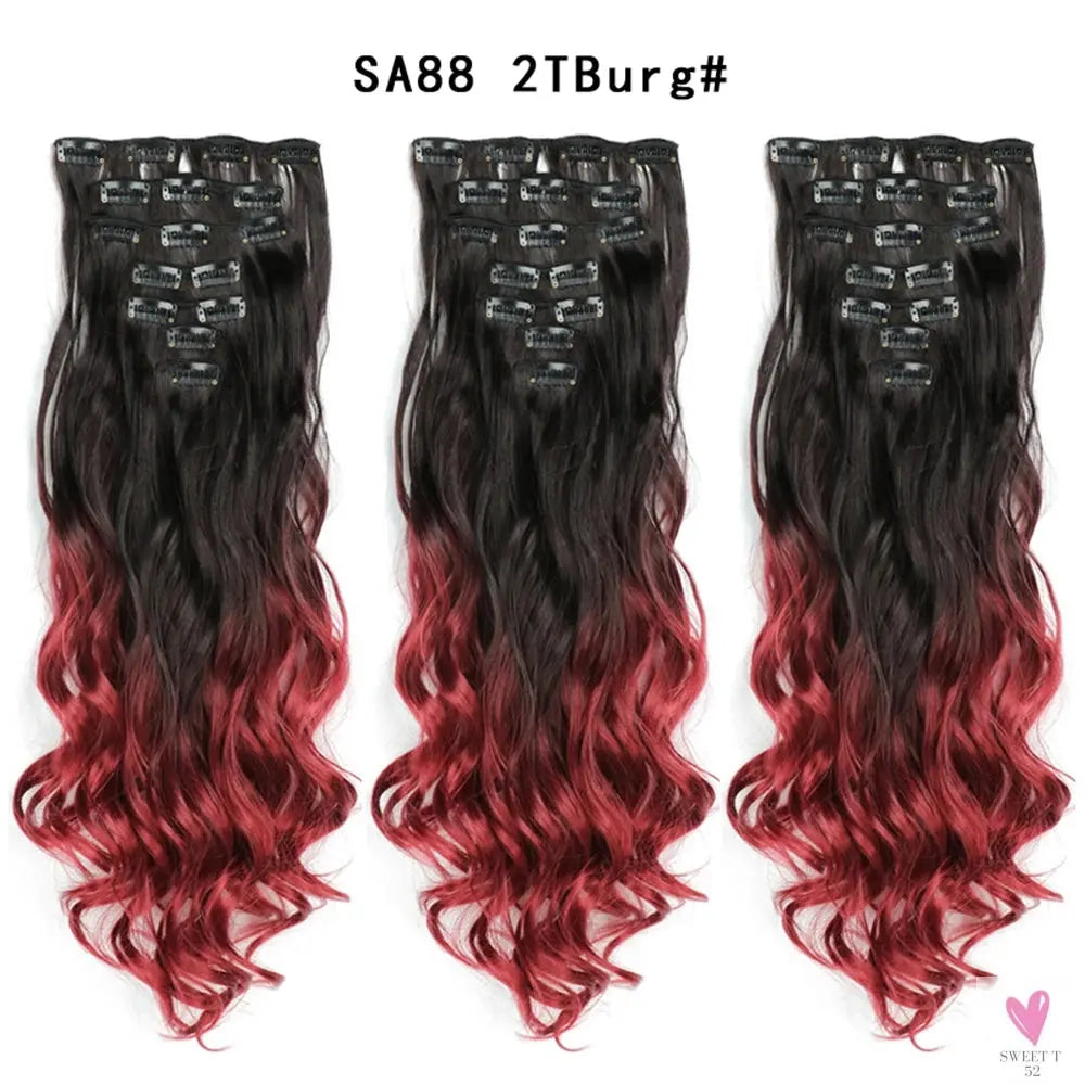 Linwan Synthetic 24Inchs 16 Clips in Hair Extensions Long Wavy Hairstyle Blonde Black Hairpieces Heat Resistant False Hair Sweet T 52