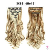Linwan Synthetic 24Inchs 16 Clips in Hair Extensions Long Wavy Hairstyle Blonde Black Hairpieces Heat Resistant False Hair Sweet T 52