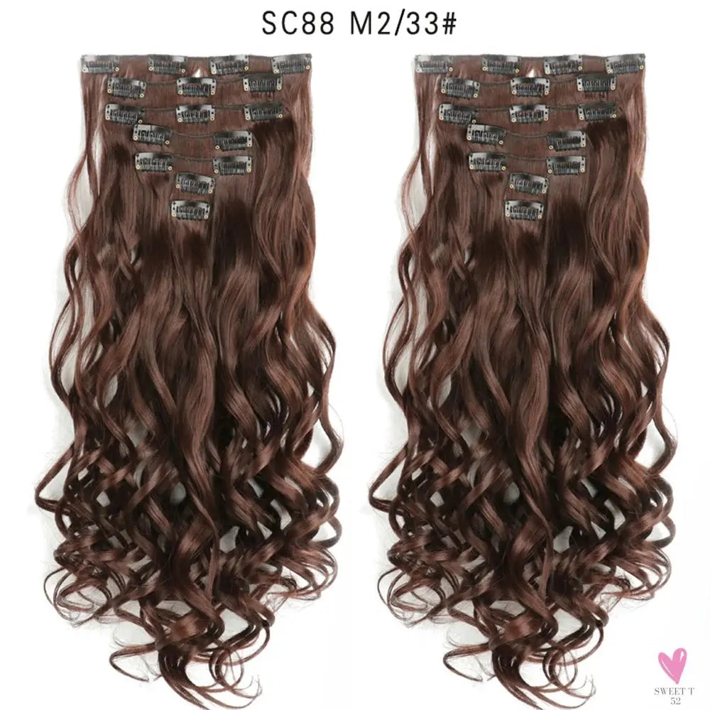 Linwan Synthetic 24Inchs 16 Clips in Hair Extensions Long Wavy Hairstyle Blonde Black Hairpieces Heat Resistant False Hair Sweet T 52