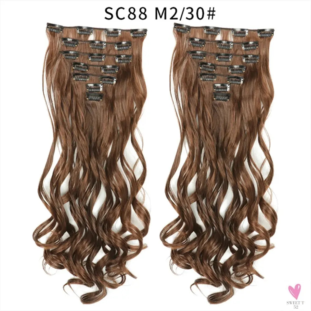 Linwan Synthetic 24Inchs 16 Clips in Hair Extensions Long Wavy Hairstyle Blonde Black Hairpieces Heat Resistant False Hair Sweet T 52