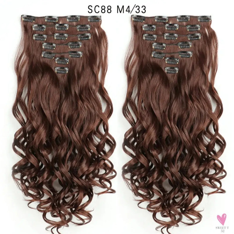 Linwan Synthetic 24Inchs 16 Clips in Hair Extensions Long Wavy Hairstyle Blonde Black Hairpieces Heat Resistant False Hair Sweet T 52