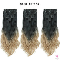 Linwan Synthetic 24Inchs 16 Clips in Hair Extensions Long Wavy Hairstyle Blonde Black Hairpieces Heat Resistant False Hair Sweet T 52