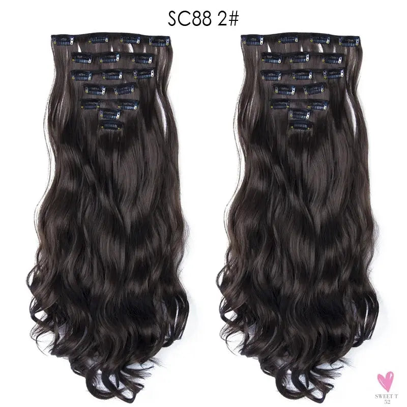 Linwan Synthetic 24Inchs 16 Clips in Hair Extensions Long Wavy Hairstyle Blonde Black Hairpieces Heat Resistant False Hair Sweet T 52