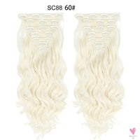 Linwan Synthetic 24Inchs 16 Clips in Hair Extensions Long Wavy Hairstyle Blonde Black Hairpieces Heat Resistant False Hair Sweet T 52