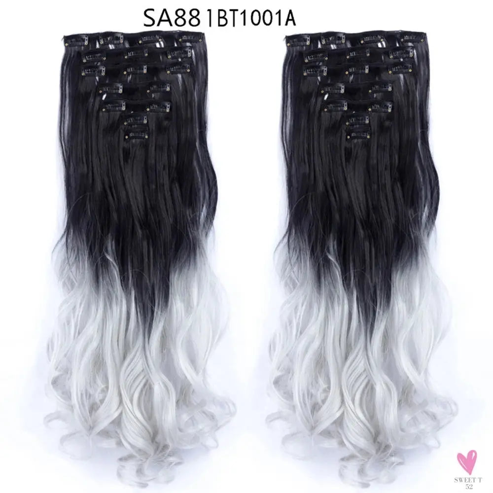 Linwan Synthetic 24Inchs 16 Clips in Hair Extensions Long Wavy Hairstyle Blonde Black Hairpieces Heat Resistant False Hair Sweet T 52