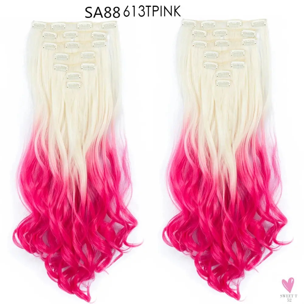 Linwan Synthetic 24Inchs 16 Clips in Hair Extensions Long Wavy Hairstyle Blonde Black Hairpieces Heat Resistant False Hair Sweet T 52