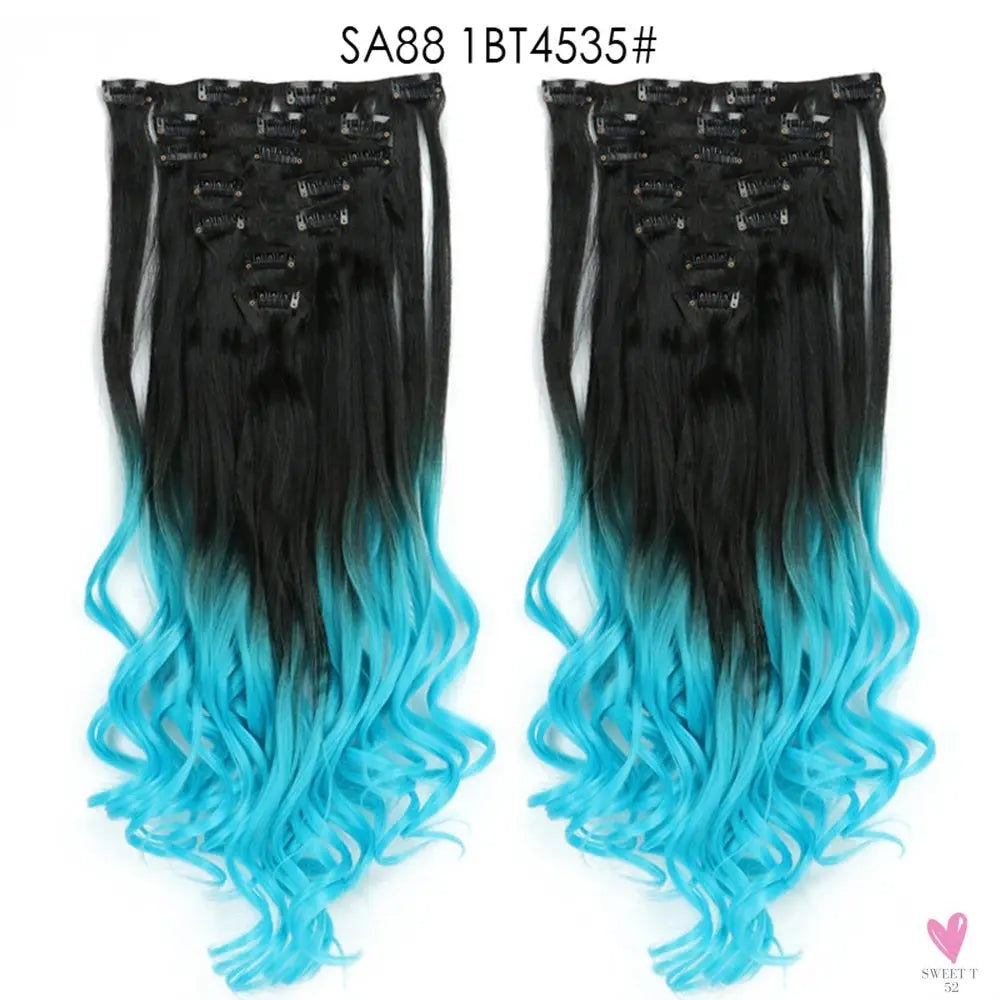 Linwan Synthetic 24Inchs 16 Clips in Hair Extensions Long Wavy Hairstyle Blonde Black Hairpieces Heat Resistant False Hair Sweet T 52