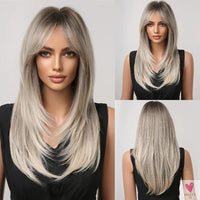 Long Blonde Layered Wigs for Women, Synthetic Wigs with Bangs, Natural Looking Hair for Daily Wear Sweet T 52