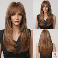 Long Blonde Layered Wigs for Women, Synthetic Wigs with Bangs, Natural Looking Hair for Daily Wear Sweet T 52