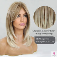 Long Blonde Layered Wigs for Women, Synthetic Wigs with Bangs, Natural Looking Hair for Daily Wear Sweet T 52
