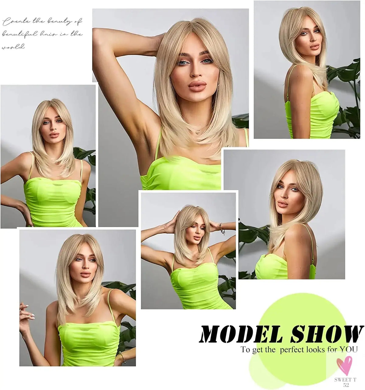 Long Blonde Layered Wigs for Women, Synthetic Wigs with Bangs, Natural Looking Hair for Daily Wear Sweet T 52