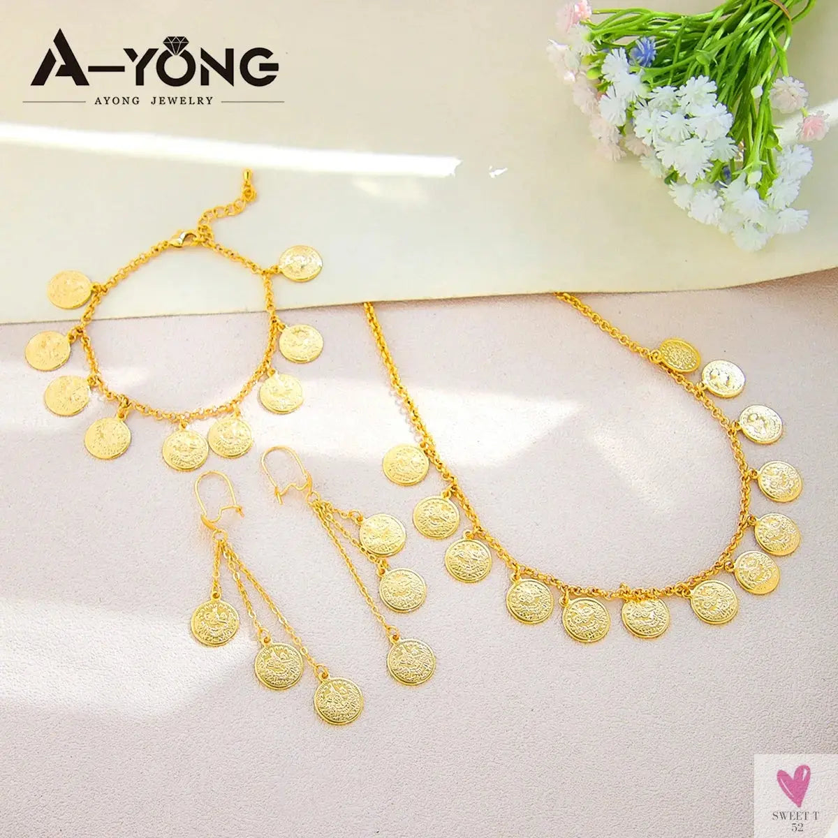 Luxury Arabic Gold Color Coins Necklace Set 21k Gold Plated Turkish Coin Chains Islamic Muslim Women Wedding Party Jewelry Sweet T 52