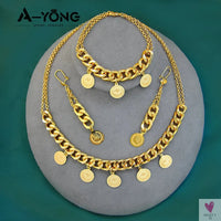 Luxury Arabic Gold Color Coins Necklace Set 21k Gold Plated Turkish Coin Chains Islamic Muslim Women Wedding Party Jewelry Sweet T 52