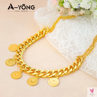 Luxury Arabic Gold Color Coins Necklace Set 21k Gold Plated Turkish Coin Chains Islamic Muslim Women Wedding Party Jewelry Sweet T 52