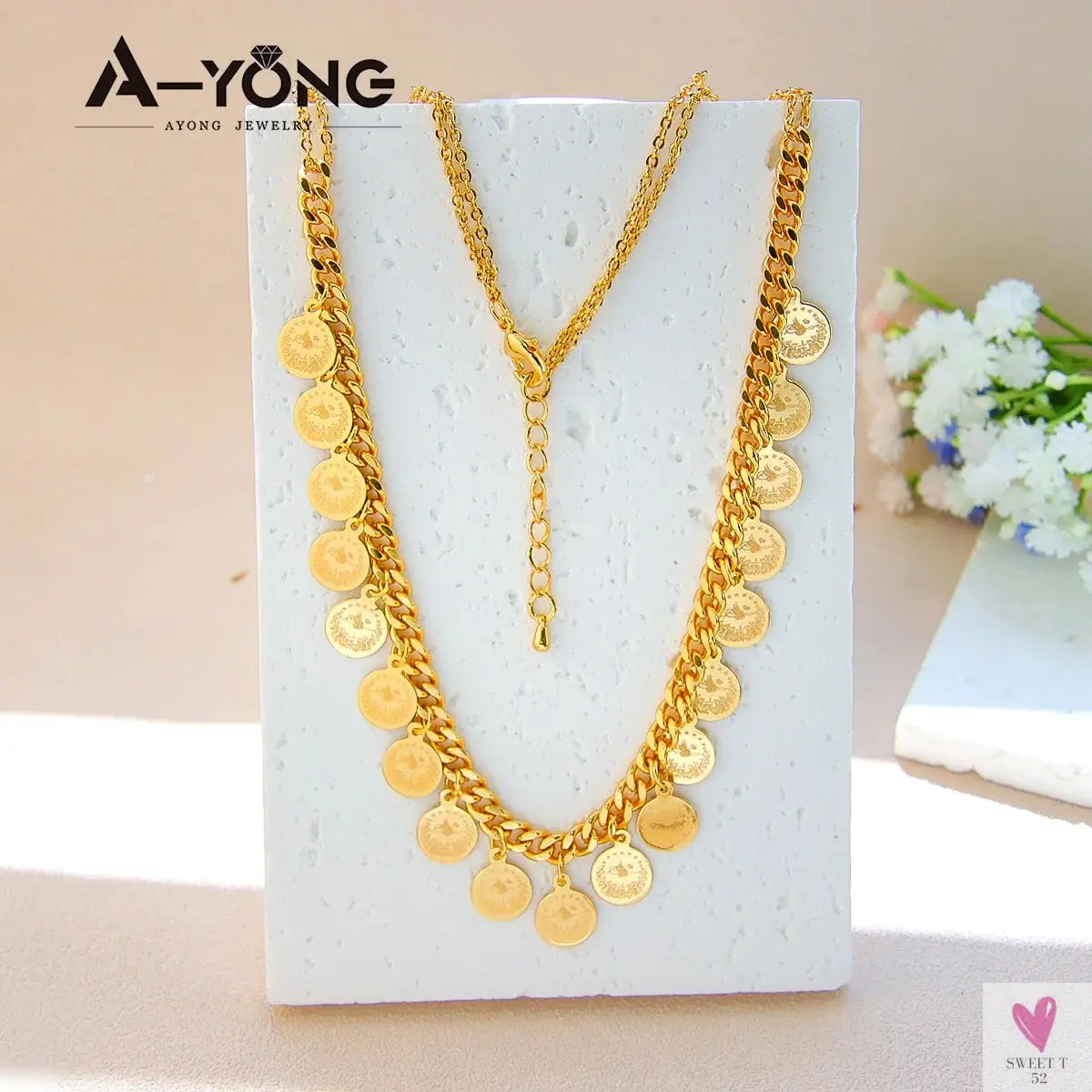 Luxury Arabic Gold Color Coins Necklace Set 21k Gold Plated Turkish Coin Chains Islamic Muslim Women Wedding Party Jewelry Sweet T 52