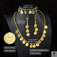 Luxury Arabic Gold Color Coins Necklace Set 21k Gold Plated Turkish Coin Chains Islamic Muslim Women Wedding Party Jewelry Sweet T 52