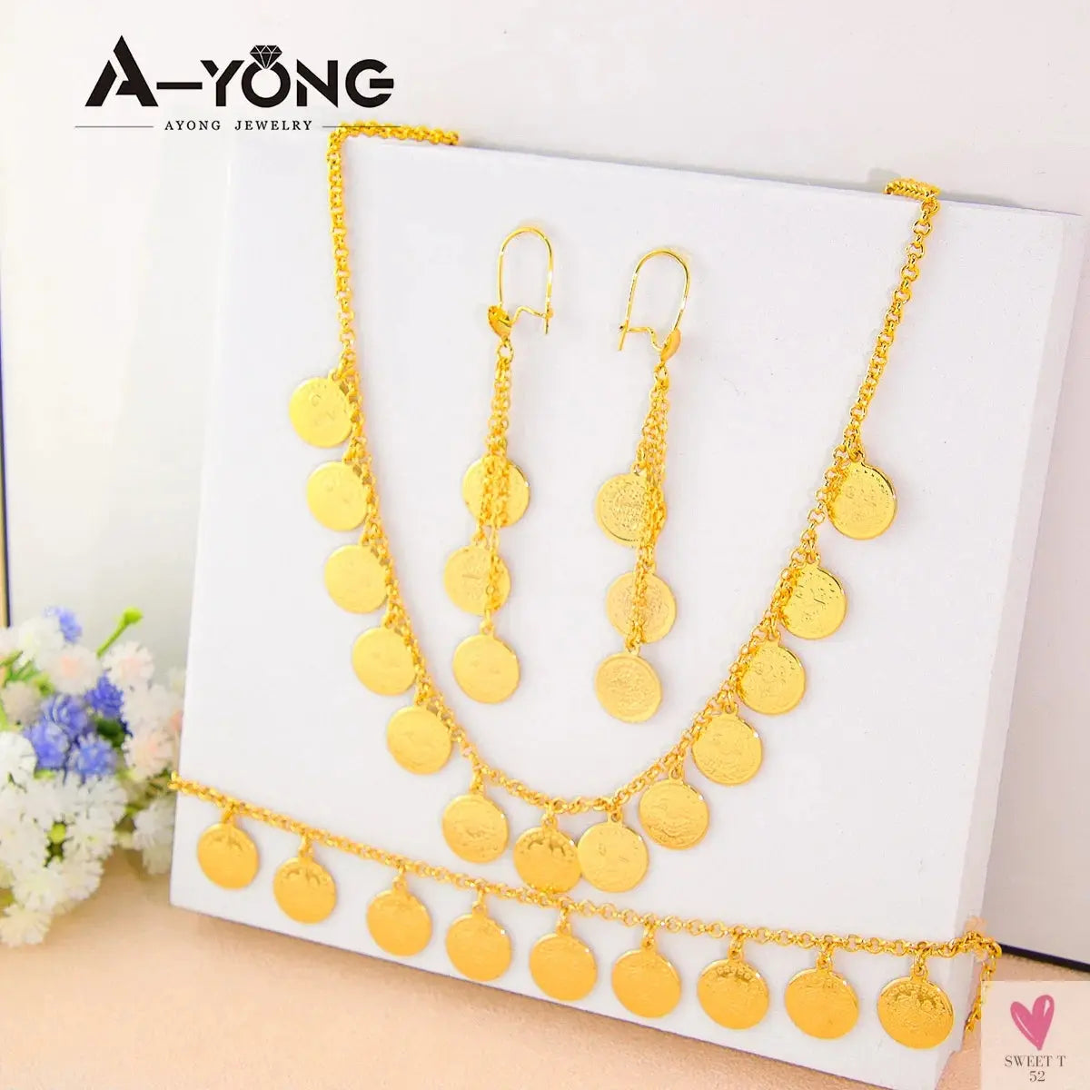 Luxury Arabic Gold Color Coins Necklace Set 21k Gold Plated Turkish Coin Chains Islamic Muslim Women Wedding Party Jewelry Sweet T 52