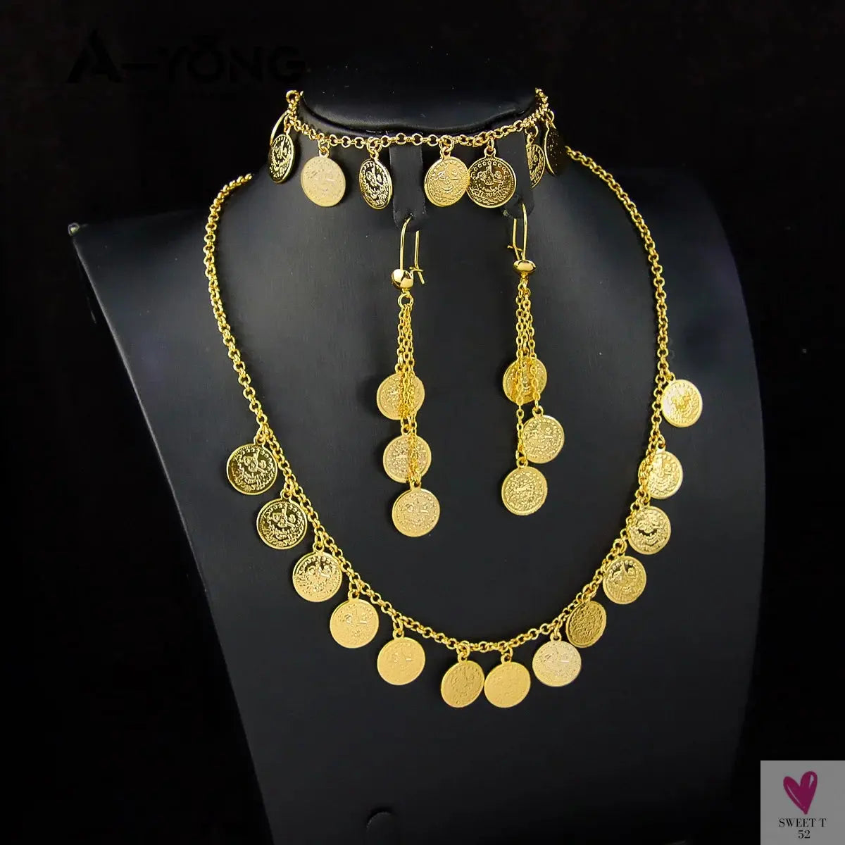 Luxury Arabic Gold Color Coins Necklace Set 21k Gold Plated Turkish Coin Chains Islamic Muslim Women Wedding Party Jewelry Sweet T 52