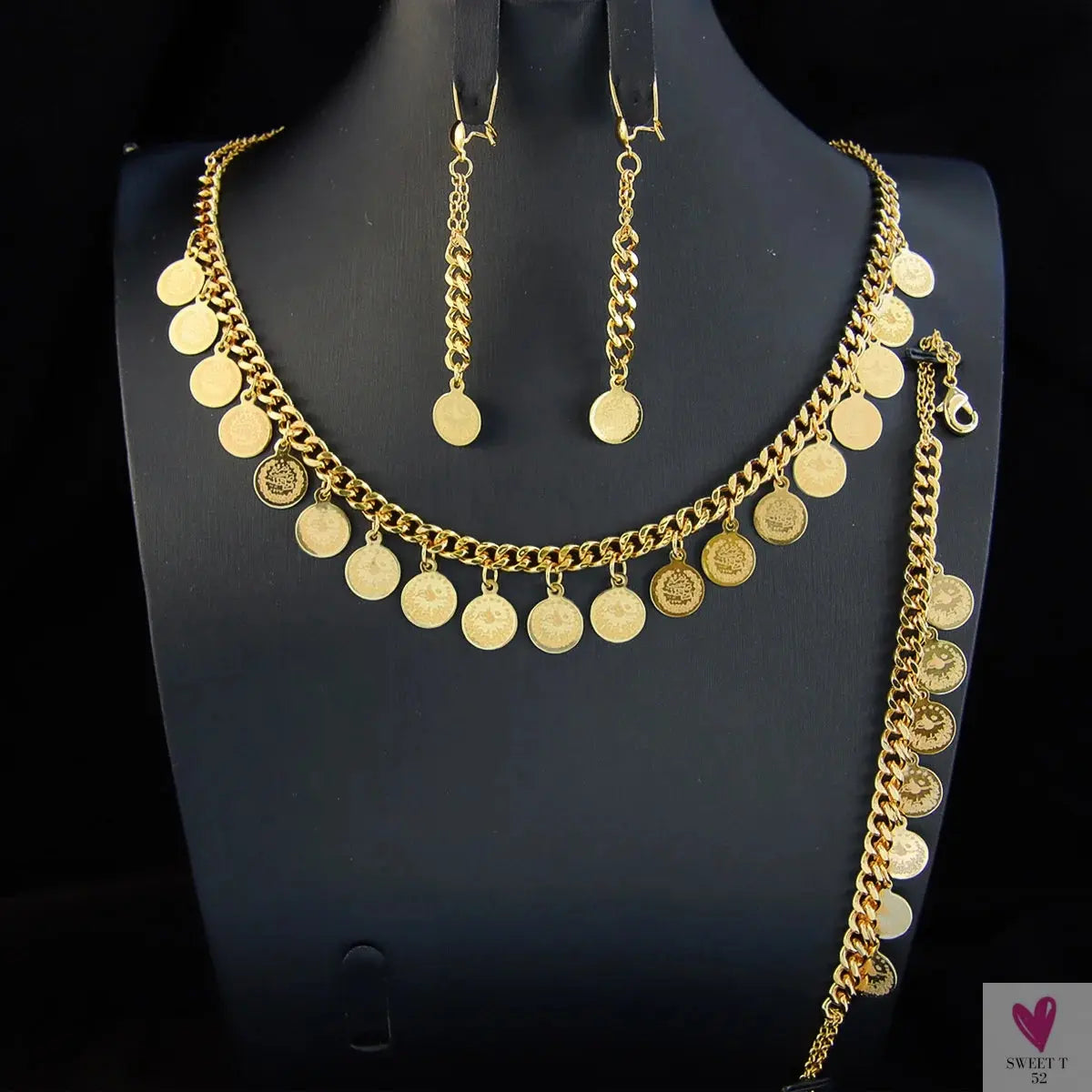 Luxury Arabic Gold Color Coins Necklace Set 21k Gold Plated Turkish Coin Chains Islamic Muslim Women Wedding Party Jewelry Sweet T 52