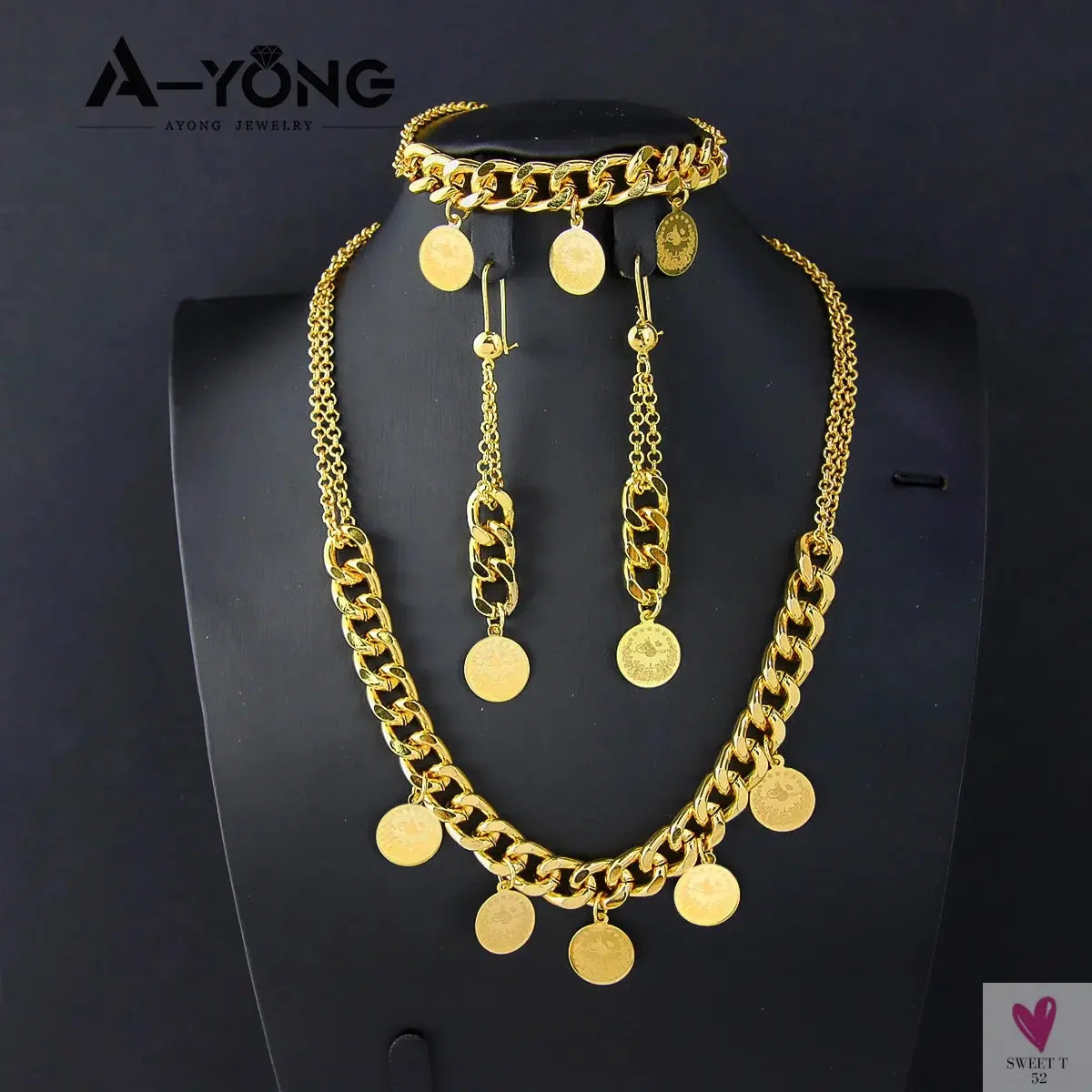 Luxury Arabic Gold Color Coins Necklace Set 21k Gold Plated Turkish Coin Chains Islamic Muslim Women Wedding Party Jewelry Sweet T 52