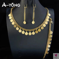 Luxury Arabic Gold Color Coins Necklace Set 21k Gold Plated Turkish Coin Chains Islamic Muslim Women Wedding Party Jewelry Sweet T 52