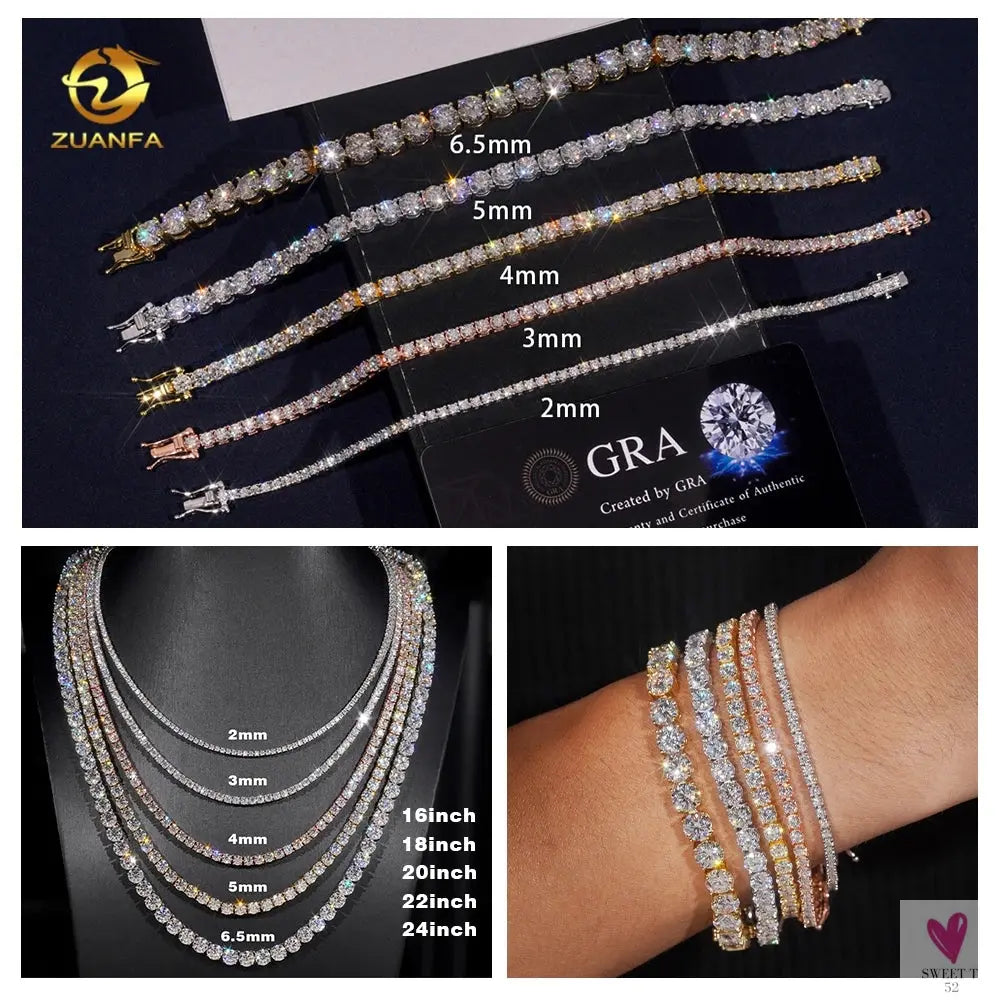 Luxury Men/Women Hip Hop "Iced Out" Fine Jewelry, 2MM 3MM 4MM 5MM Lab Diamond, Tennis Chain Necklace Sweet T 52