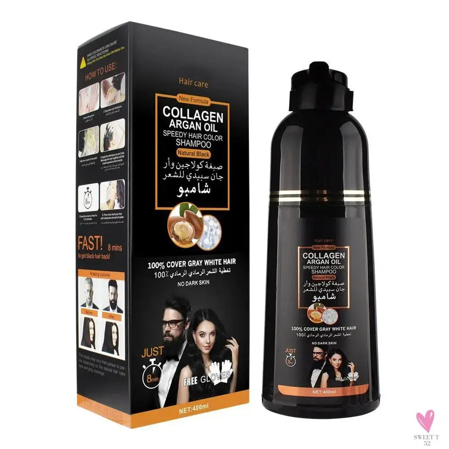 Magic Black Hair - 3-in-1 Collagen/Argan Oil Shampoo - Long-Lasting Hair Shampoo/Dye for Men/Women Sweet T 52