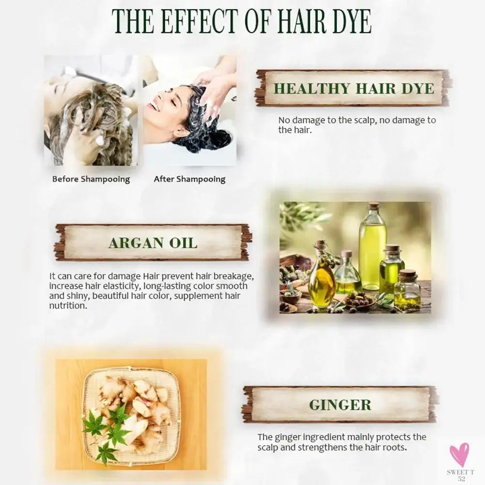 Magic Black Hair - 3-in-1 Collagen/Argan Oil Shampoo - Long-Lasting Hair Shampoo/Dye for Men/Women Sweet T 52