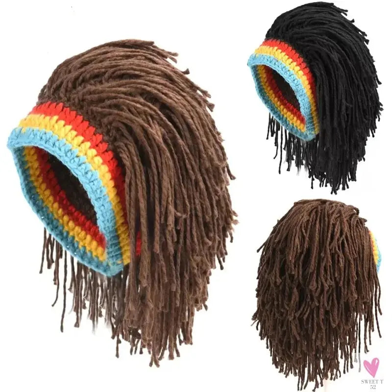 Men Rasta False Braid Synthetic Beanie Caps Hip Hop Winter Handmade Crochet Hat Gorro Halloween Funny Party Jamaica African Wig Sweet T 52