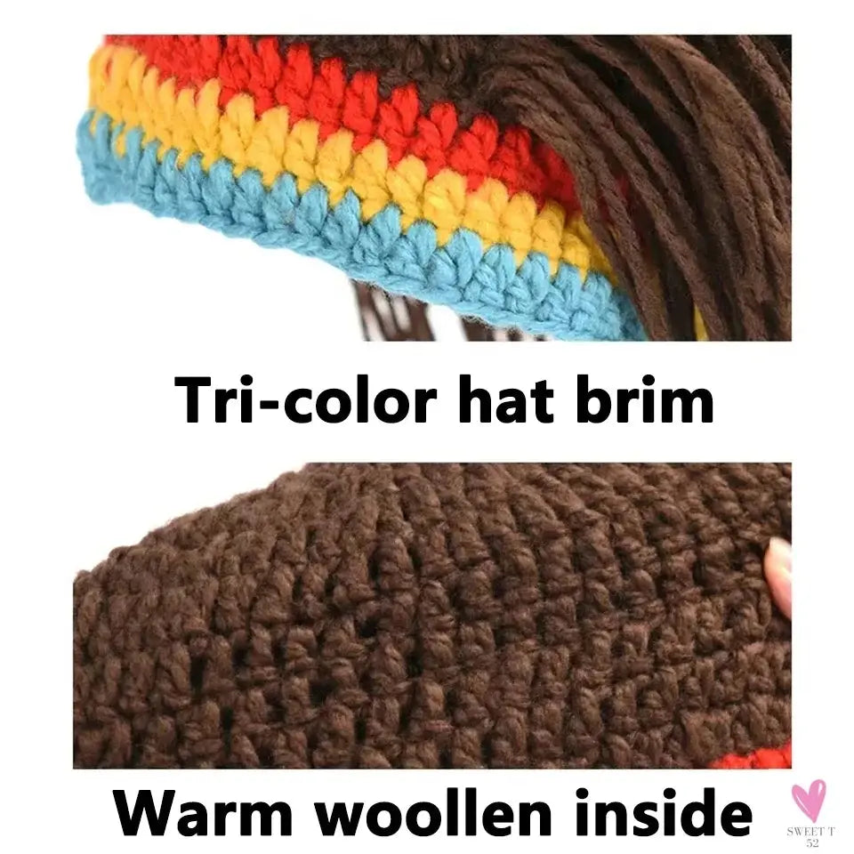 Men Rasta False Braid Synthetic Beanie Caps Hip Hop Winter Handmade Crochet Hat Gorro Halloween Funny Party Jamaica African Wig Sweet T 52