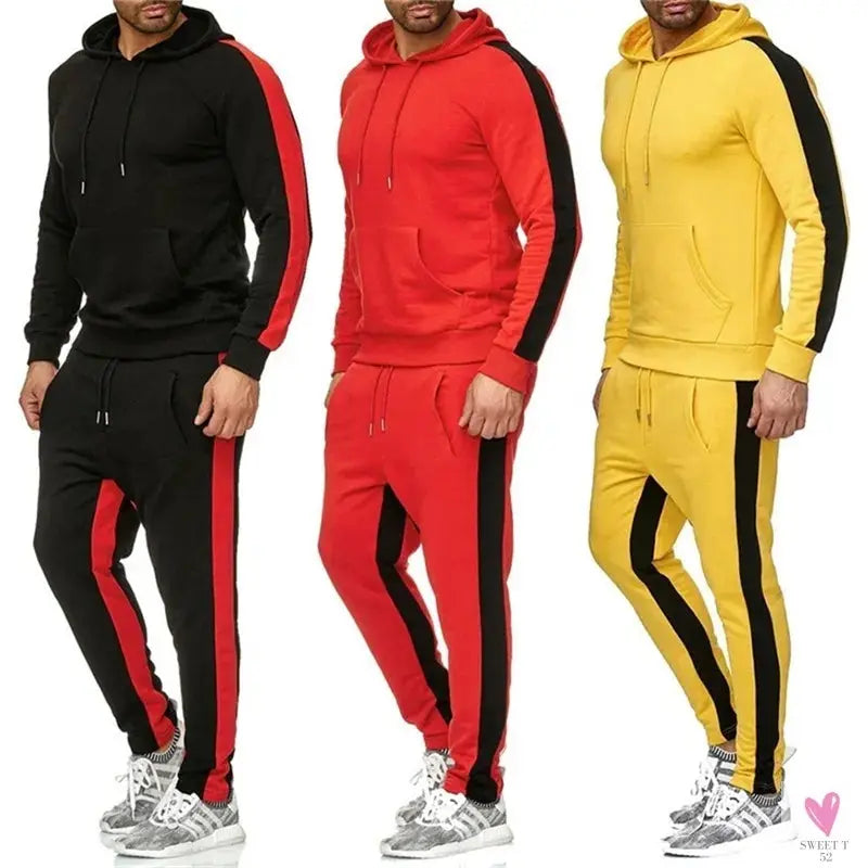 Men's 2 Piece Tracksuit - Color Block Sweatsuit with Stripes. Casual Long Sleeve Warm Winter Moisture Wicking Sportswear-Coats & Jackets-SWEET T 52