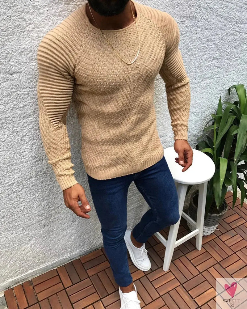 Men's O-Neck Pullover, Solid Color, Long Sleeve, Warm, Slim Sweaters. Men's Sweaters/Male Clothing-Shirts & tops-SWEET T 52