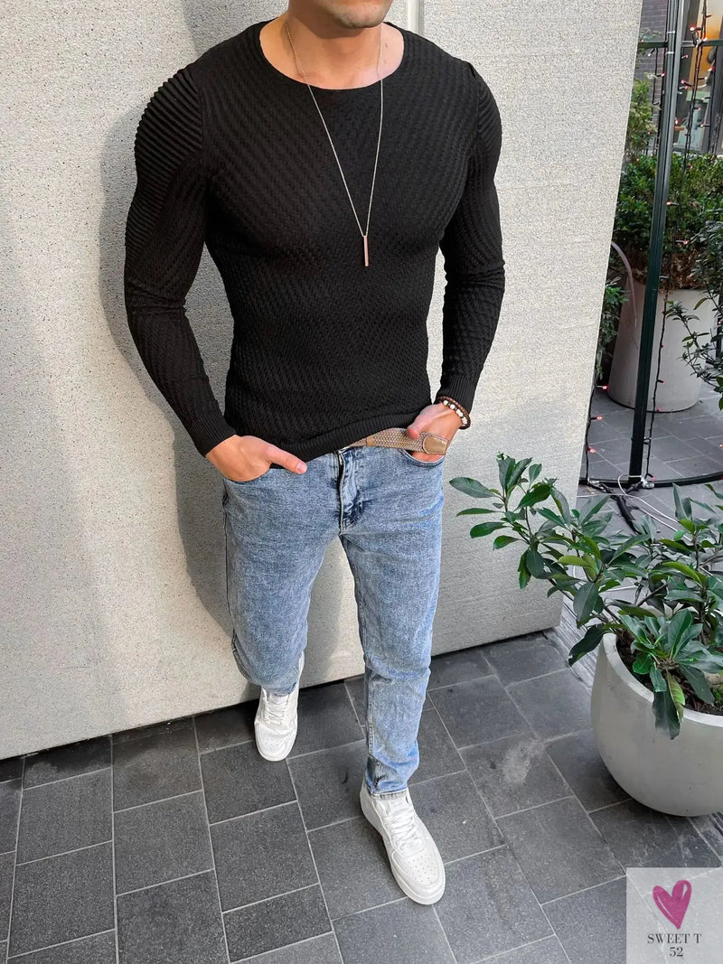Men's O-Neck Pullover, Solid Color, Long Sleeve, Warm, Slim Sweaters. Men's Sweaters/Male Clothing-Shirts & tops-SWEET T 52