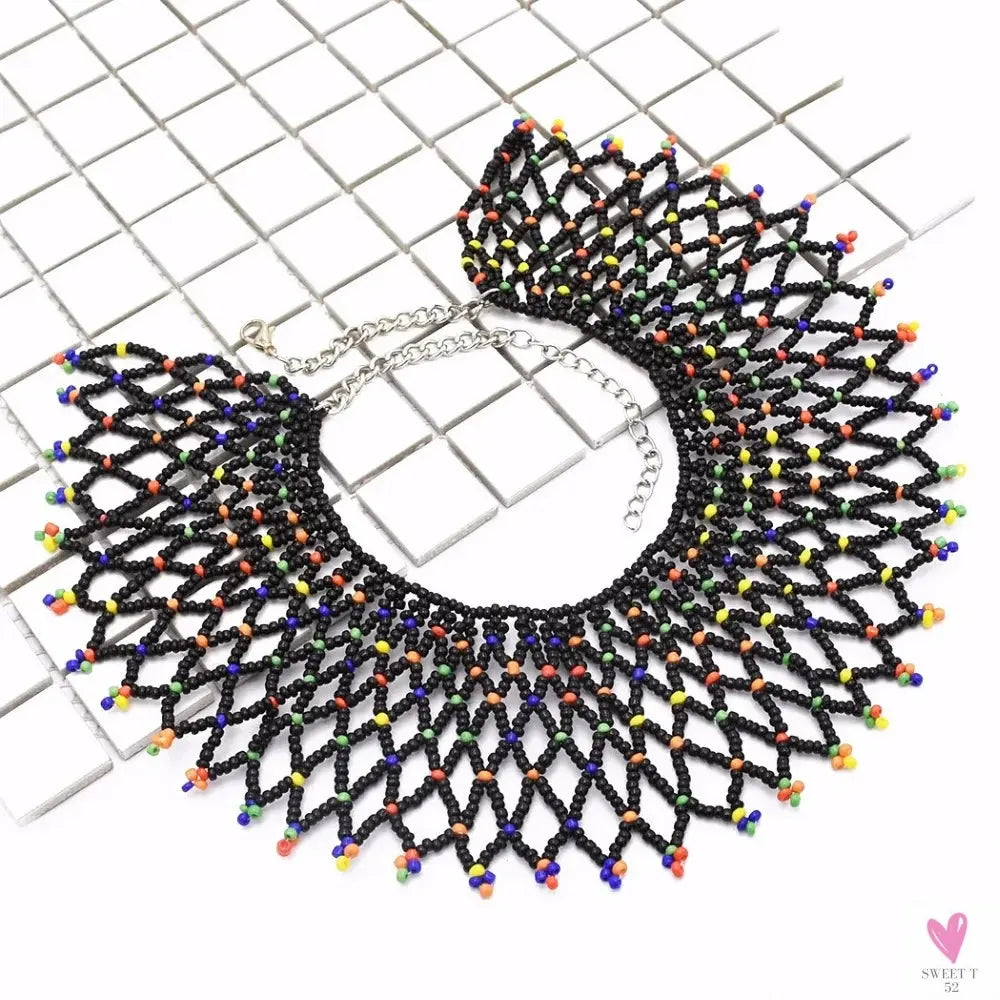 Multicolor African Resin Beads - Choker Style Necklace For Women and Girls, Ethnic Bib Collar-necklace-SWEET T 52