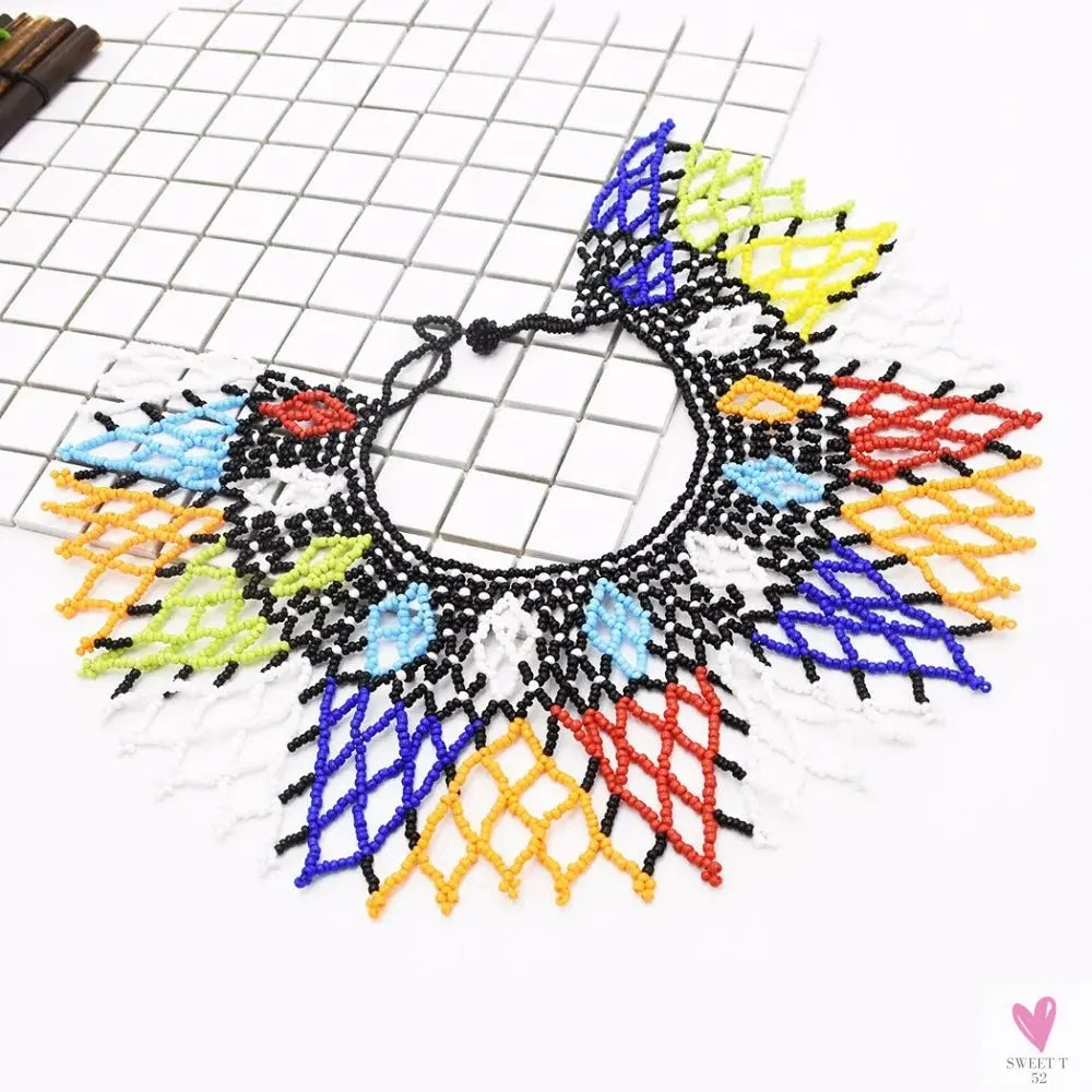 Multicolor African Resin Beads - Choker Style Necklace For Women and Girls, Ethnic Bib Collar-necklace-SWEET T 52