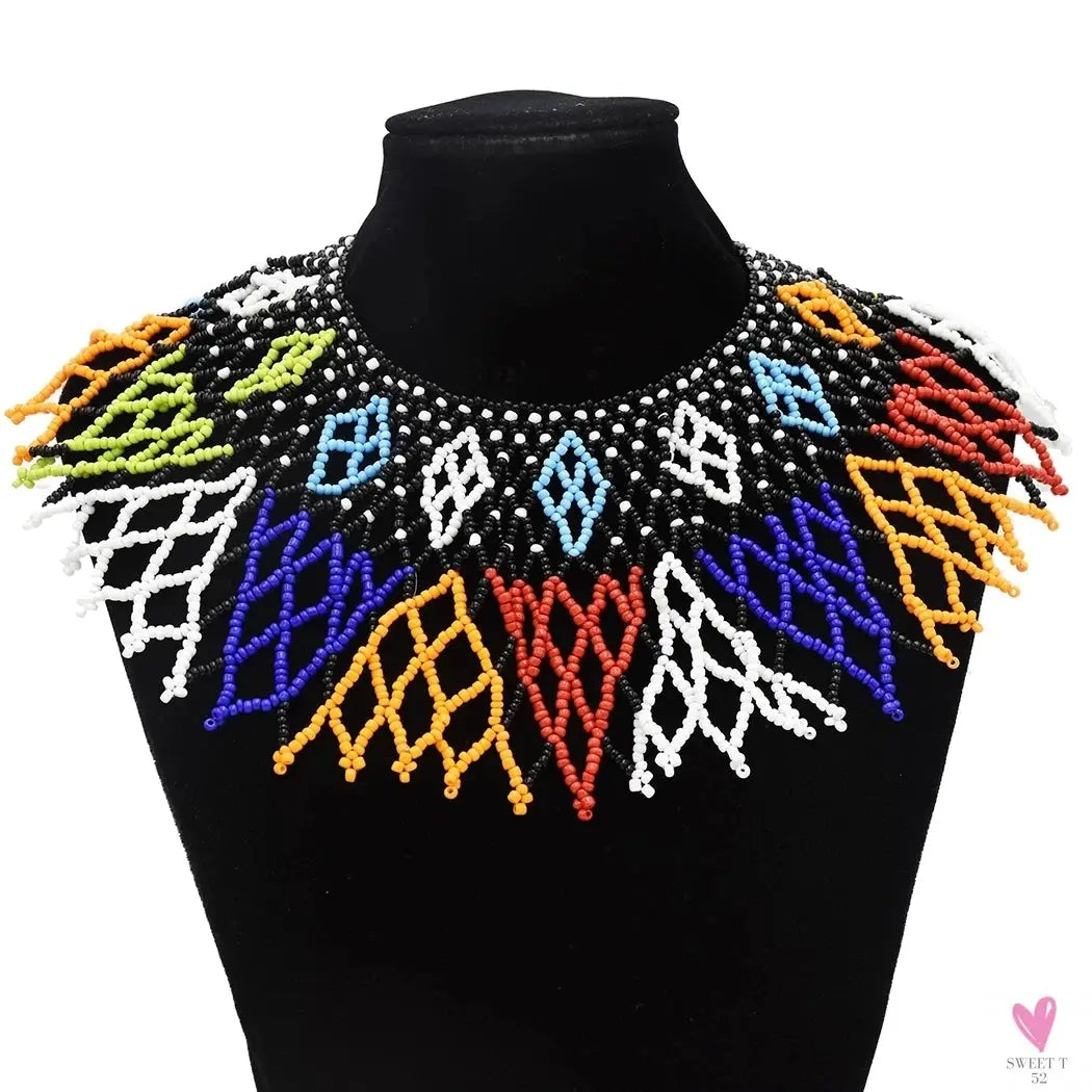 Multicolor African Resin Beads - Choker Style Necklace For Women and Girls, Ethnic Bib Collar-necklace-SWEET T 52