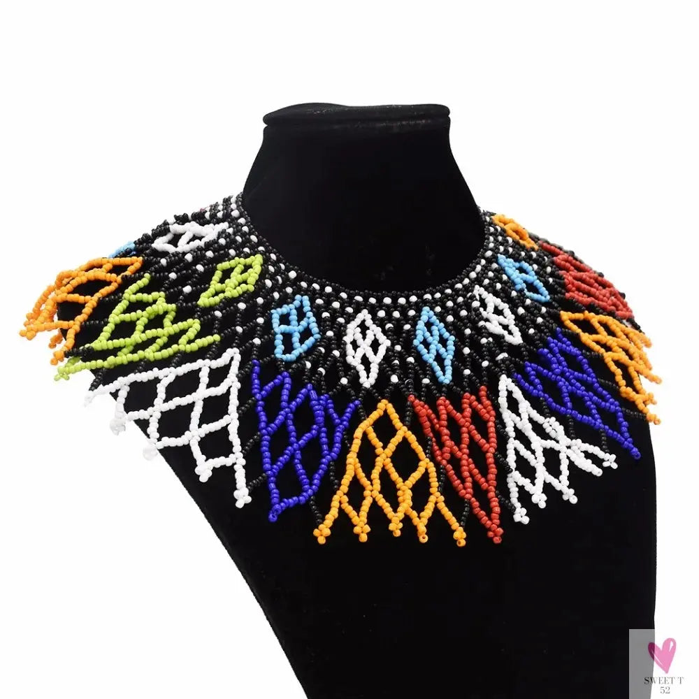 Multicolor African Resin Beads - Choker Style Necklace For Women and Girls, Ethnic Bib Collar-necklace-SWEET T 52