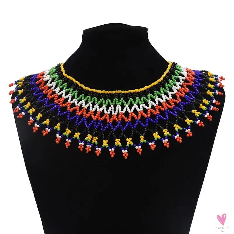 Multicolor African Resin Beads - Choker Style Necklace For Women and Girls, Ethnic Bib Collar-necklace-SWEET T 52