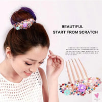 Multicolor Rhinestone Flower Hair Comb - Elegant Five-Tooth Hair Clip Accessory for Women SWEET T 52