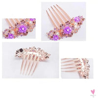 Multicolor Rhinestone Flower Hair Comb - Elegant Five-Tooth Hair Clip Accessory for Women SWEET T 52