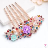 Multicolor Rhinestone Flower Hair Comb - Elegant Five-Tooth Hair Clip Accessory for Women SWEET T 52