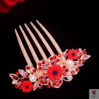 Multicolor Rhinestone Flower Hair Comb - Elegant Five-Tooth Hair Clip Accessory for Women SWEET T 52