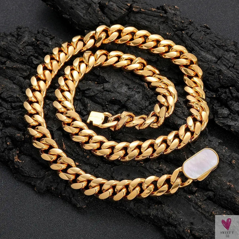 NUOYA Man Hip Hop Stainless Steel Chain Bracelet Natural Shell Clasp Miami Curb Cuban Link Chain Bracelet Sweet T 52
