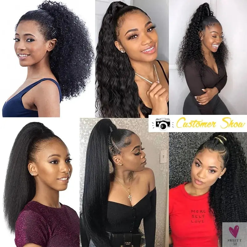 Natural Color 140g Natural Color Afro Curly Human Hair Ponytail for Black Women,drawstring Ponytail Human Hair Sweet T 52