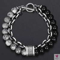 Natural Map Stone Men/Women's Beaded Bracelet, Stainless Steel Bracelets, Unisex Jewelry - Tiger Eyes Sweet T 52