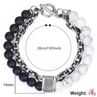 Natural Map Stone Men/Women's Beaded Bracelet, Stainless Steel Bracelets, Unisex Jewelry - Tiger Eyes Sweet T 52