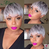 Natural Short Bob, Pixie Cut Wigs, Straight Human Hair With Bangs for Women and Girls Sweet T 52