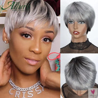 Natural Short Bob, Pixie Cut Wigs, Straight Human Hair With Bangs for Women and Girls Sweet T 52