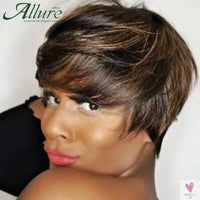 Natural Short Bob, Pixie Cut Wigs, Straight Human Hair With Bangs for Women and Girls Sweet T 52